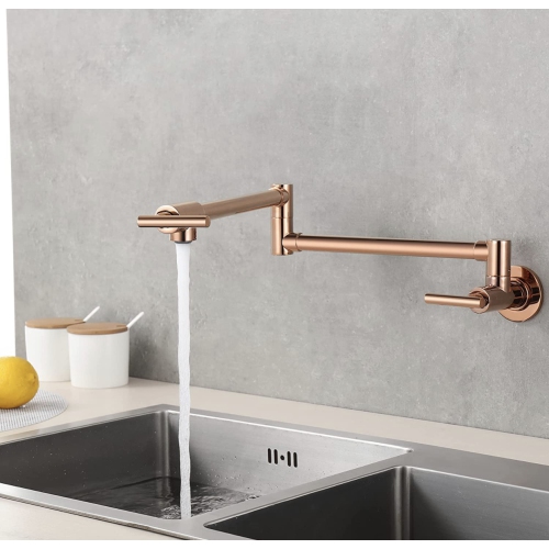 MAX FAUCETS  | Pot Filler Faucet Double Handle Commercial Wall Mounted 26" With Accessories Rose Finish In Gold