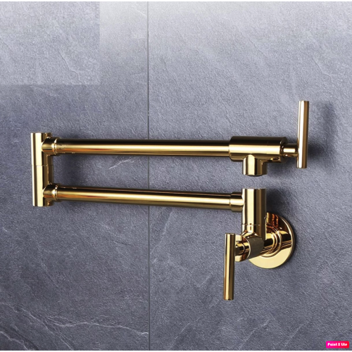 MAX FAUCETS  | Pot Filler Faucet Double Handle Commercial Wall Mounted 26" With Accessories Shiny Finish In Gold