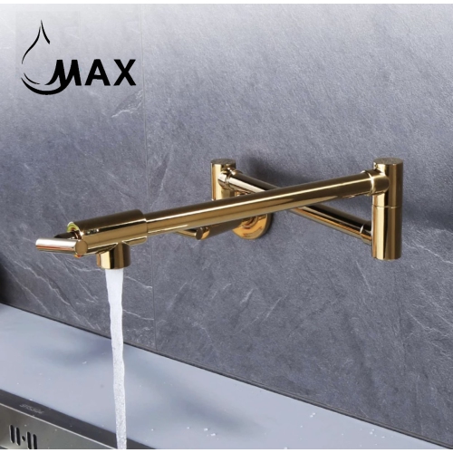MAX Faucets | Pot Filler Faucet Double Handle Commercial Wall Mounted 26" With Accessories Shiny Gold Finish