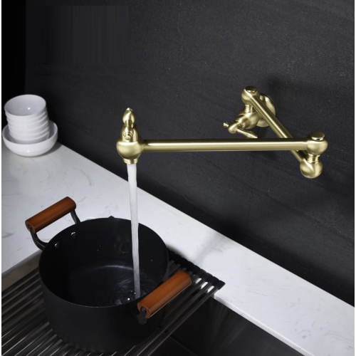 MAX FAUCETS  | Pot Filler Faucet Double Handle Traditional Wall Mounted With Accessories 22" Brushed Finish In Gold