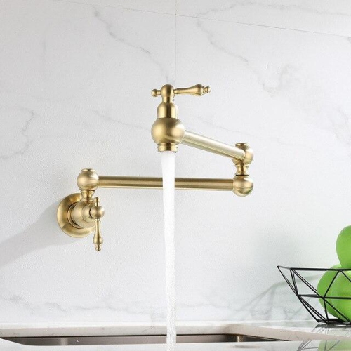 MAX Faucets | Pot Filler Faucet Double Handle Traditional Wall Mounted With Accessories 22" Brushed Gold Finish
