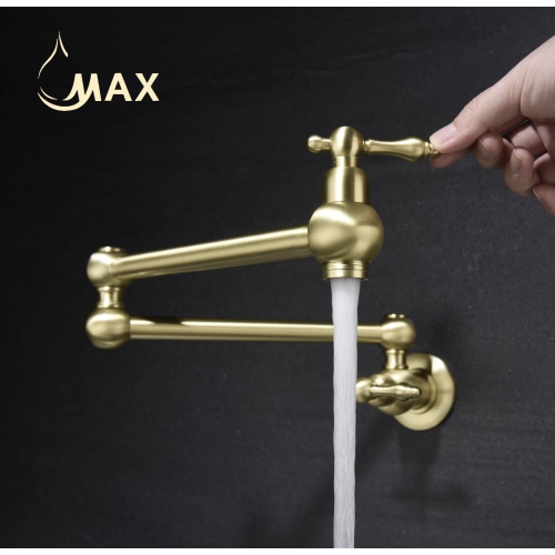 MAX Faucets | Pot Filler Faucet Double Handle Traditional Wall Mounted With Accessories 22" Brushed Gold Finish