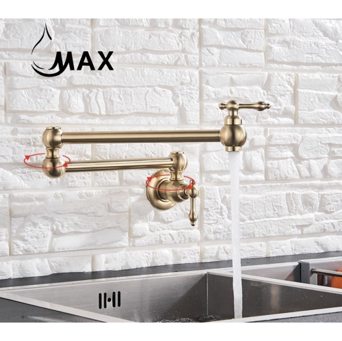 MAX Faucets | Pot Filler Faucet Double Handle Traditional Wall Mounted With Accessories 22" Brushed Gold Finish