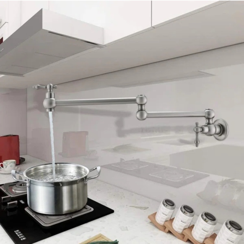 MAX Faucets | Pot Filler Faucet Double Handle Traditional Wall Mounted With Accessories 22" Brushed Nickel Finish