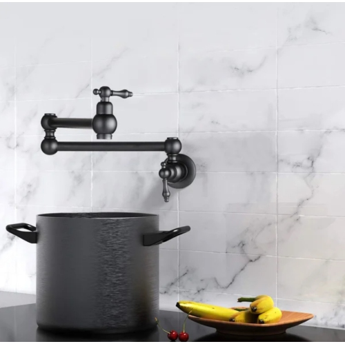 MAX Faucets | Pot Filler Faucet Double Handle Traditional Wall Mounted With Accessories 22" Matte Black Finish