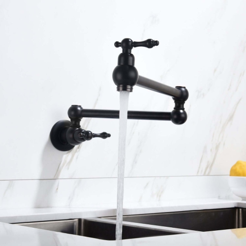 MAX Faucets | Pot Filler Faucet Double Handle Traditional Wall Mounted With Accessories 22" Matte Black Finish