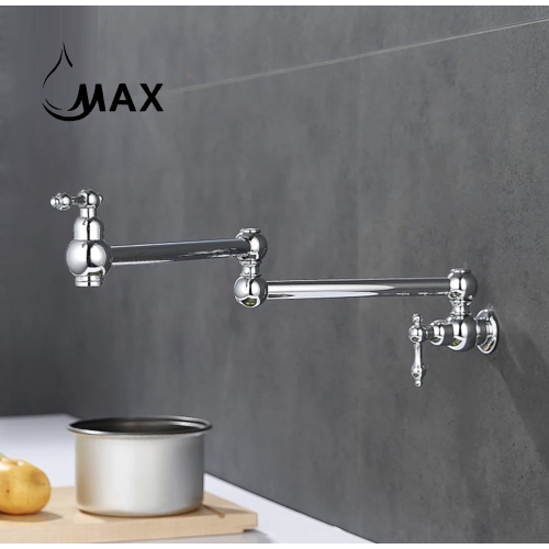 MAX Faucets | Pot Filler Faucet Double Handle Traditional Wall Mounted With Accessories 22" Chrome Finish