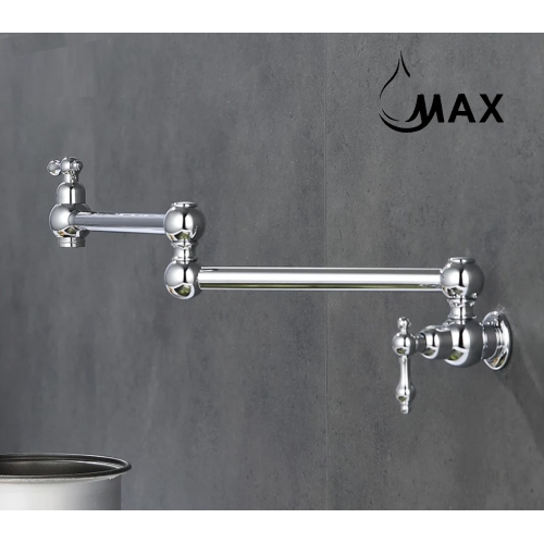 MAX Faucets | Pot Filler Faucet Double Handle Traditional Wall Mounted With Accessories 22" Chrome Finish