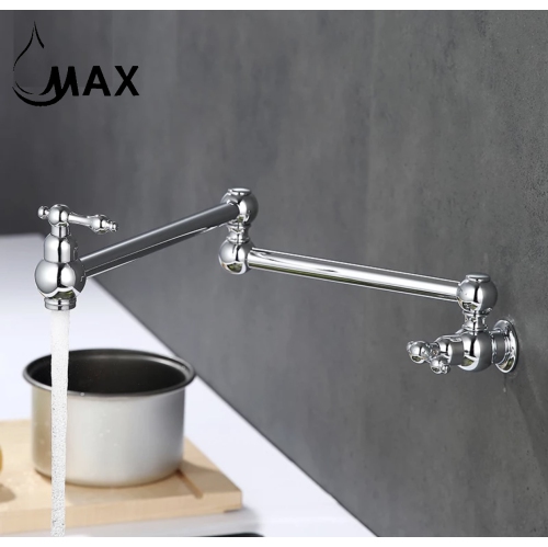 MAX Faucets | Pot Filler Faucet Double Handle Traditional Wall Mounted With Accessories 22" Chrome Finish