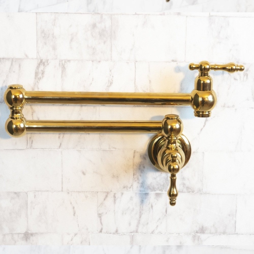 MAX FAUCETS  | Pot Filler Faucet Double Handle Traditional Wall Mounted With Accessories 22" Shiny Finish In Gold