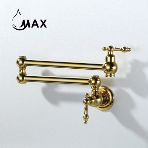 MAX Faucets | Pot Filler Faucet Double Handle Traditional Wall Mounted With Accessories 22" Shiny Gold Finish