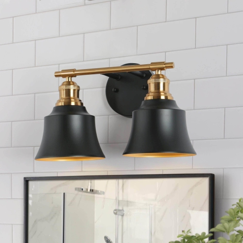 UOLFIN  Modern Bathroom Wall Light, 14 In. 2-Light Farmhouse Gold Bell Wall Sconce In Black