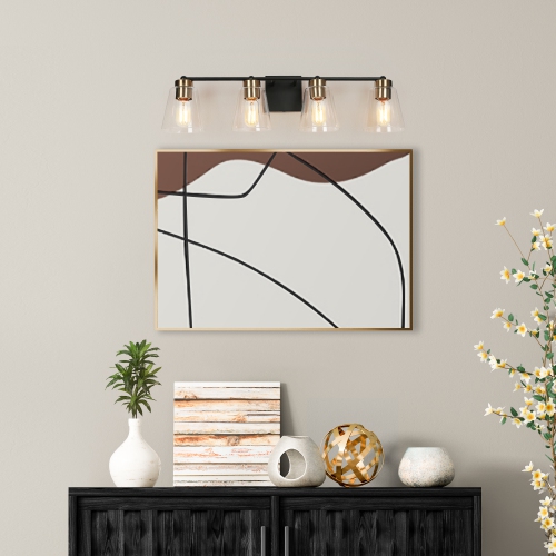 Modern Bell Bathroom Vanity Light 4-Light Black and Brass Wall Sconce Light With Clear Glass Shades