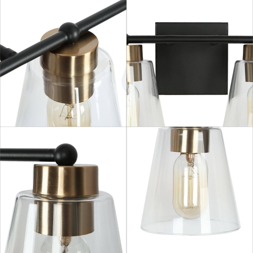Modern Bell Bathroom Vanity Light 4-Light Black and Brass Wall Sconce Light With Clear Glass Shades