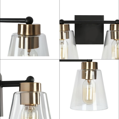 Modern Bell Bathroom Vanity Light 2-Light Black and Brass Wall Sconce Light with Clear Glass Shades
