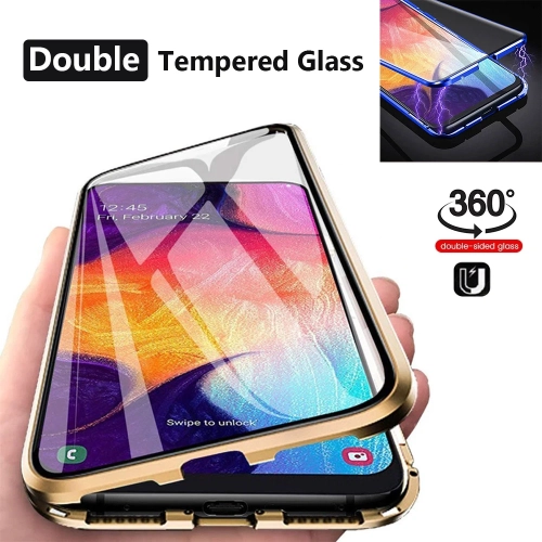 Full Protection Front+Back Clear Tempered Glass Metal Magnetic Case Cover For Samsung S24-Free Shipping