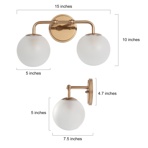 Mid-Century Modern Globe Bathroom Wall Sconce 2-Light Brass Gold Round Coastal Wall Light with Frosted Glass Shades