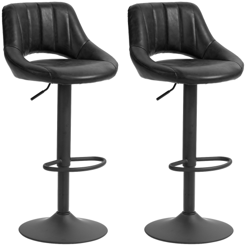 HOMCOM Bar Stools Set of 2, Swivel Counter Height Barstools with Adjustable Height, Faux Leather Upholstered Bar Chairs with Round Metal Base and Foo