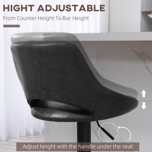 HOMCOM Bar Stools Set of 2, Swivel Counter Height Barstools with Adjustable Height, Faux Leather Upholstered Bar Chairs with Round Metal Base and