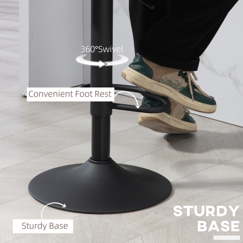 HOMCOM Bar Stools Set of 2, Swivel Counter Height Barstools with Adjustable Height, Faux Leather Upholstered Bar Chairs with Round Metal Base and