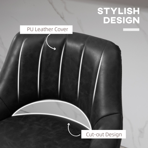 HOMCOM Bar Stools Set of 2, Swivel Counter Height Barstools with Adjustable Height, Faux Leather Upholstered Bar Chairs with Round Metal Base and