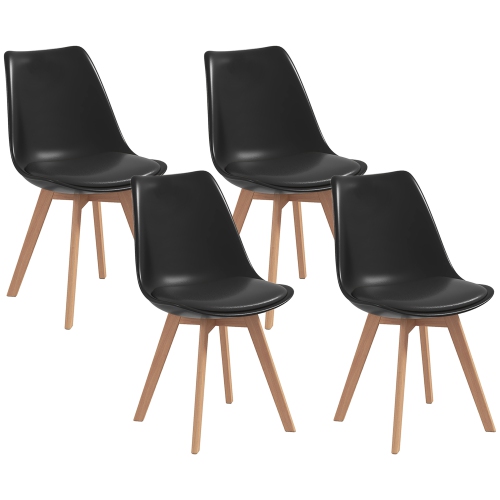 HOMCOM Dining Chairs Set of 4, Modern Kitchen Chairs with PU Leather Cushion and Wood Base, Upholstered Accent Chairs for Living Room and Dining Room