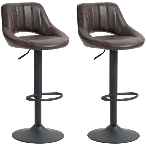 HOMCOM Bar Stools Set of 2, Swivel Counter Height Barstools with Adjustable Height, Faux Leather Upholstered Bar Chairs with Round Metal Base and Foo