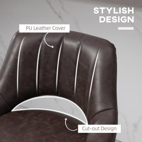 HOMCOM Bar Stools Set of 2, Swivel Counter Height Barstools with Adjustable Height, Faux Leather Upholstered Bar Chairs with Round Metal Base and