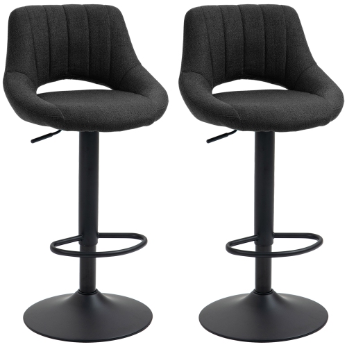 HOMCOM Bar Stools Set of 2, Swivel Counter Height Barstools with Adjustable Height, Linen Upholstered Bar Chairs with Round Metal Base and Footrest,