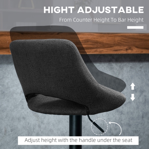 HOMCOM – Ensemble de 2 tabourets de bar pivotants à hauteur de comptoir à hauteur réglable, chaises de bar rembourrées en lin avec base ronde en