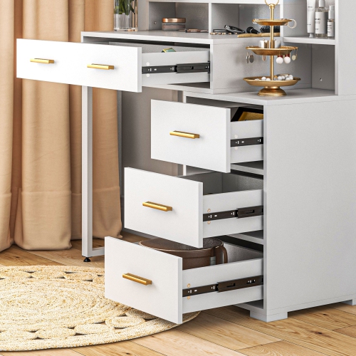 HOMCOM – coiffeuse avec miroir à DEL lumineux, bureau de maquillage à 4 tiroirs, coiffeuse avec tablettes de rangement, blanc