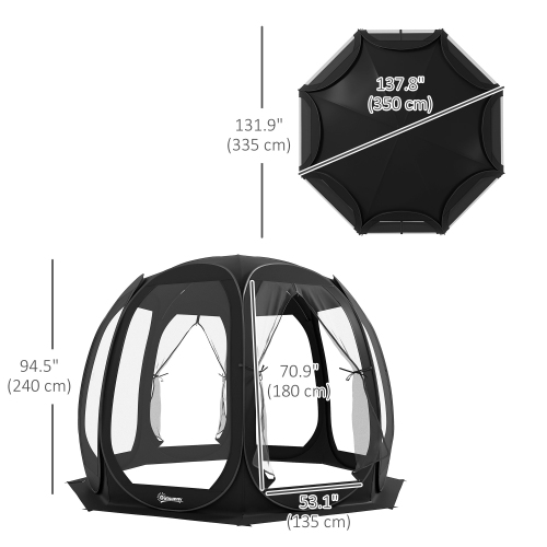 Outsunny 11' x 11.5' Screen Tent House, Pop Up Tent Gazebo with Nettings, Portable Carry Bag and 2 Doors, Black