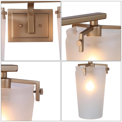 Transitional Bathroom Vanity Light, 2-Light Modern Gold Linear Bathroom Wall Sconce with Frosted Glass Shades