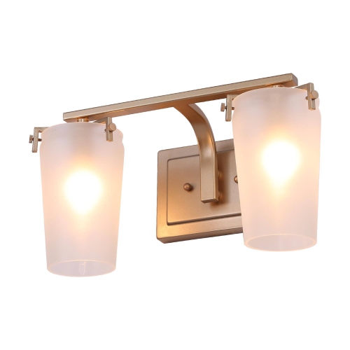 Transitional Bathroom Vanity Light, 2-Light Modern Gold Linear Bathroom Wall Sconce with Frosted Glass Shades