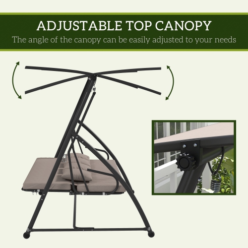 Outsunny Patio Swing Chair, 3 Person Convertible Hammock, Outdoor Swing Lounge Bed, Cushioned with Tilt Canopy, Light Brown