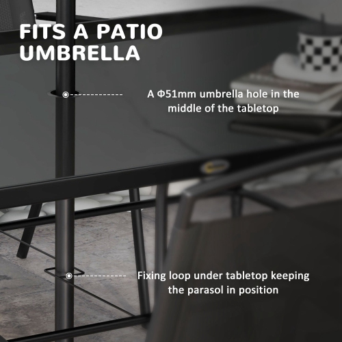 Outsunny 8 Piece Patio Dining Set for 6 with Umbrella, Outdoor Table and Chairs with 6 Folding Chairs with Mesh Seat and Rectangle Dining Table with