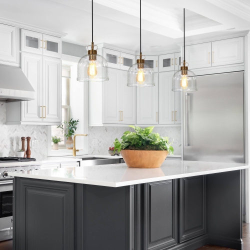 Modern Kitchen Island Pendant Light, Eicy 1-Light Gold Dining Room Ceiling Light with Water Glass Shade