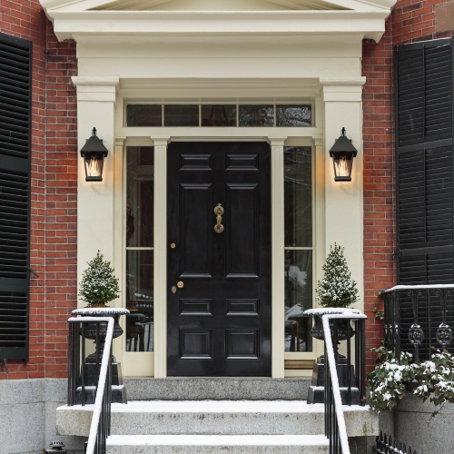 Modern Black Outdoor Pendant Light, 1-Light Outdoor Wall Lantern Sconce Light with Seeded Glass Shade