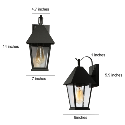 Modern Black Outdoor Pendant Light, 1-Light Outdoor Wall Lantern Sconce Light with Seeded Glass Shade