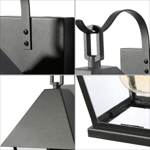 Modern Black Outdoor Pendant Light, 1-Light Outdoor Wall Lantern Sconce Light with Seeded Glass Shade