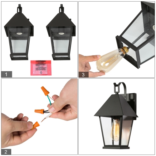 Modern Black Outdoor Pendant Light, 1-Light Outdoor Wall Lantern Sconce Light with Seeded Glass Shade