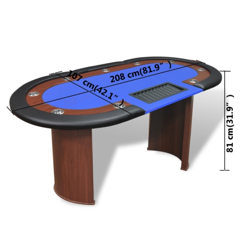vidaXL 10-Player Poker Table with Dealer Area and Chip Tray Blue