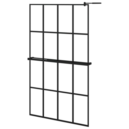 VIDAXL  Walk-In Shower Wall With Shelf 118X190 Cm Esg Glass&aluminium In Black