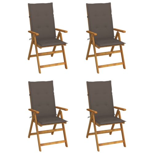 Chaises inclinables de jardin VidaXL 4 pièces avec coussins bois d'acacia massif