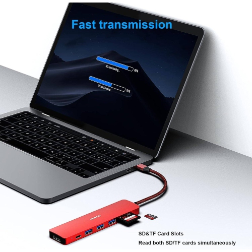 USB C HUB 7in1, USB C HUB Multiport Adapter with USB-C to HDMI, Compatible with iPhone 15 Pro/Max, iPad Pro, iMac,MacBook, S23, XPS17 Red