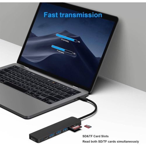 USB C HUB 7in1, USB C HUB Multiport Adapter with USB-C to HDMI, Compatible with iPhone 15 Pro/Max, iPad Pro, iMac,MacBook, S23, XPS17 Black