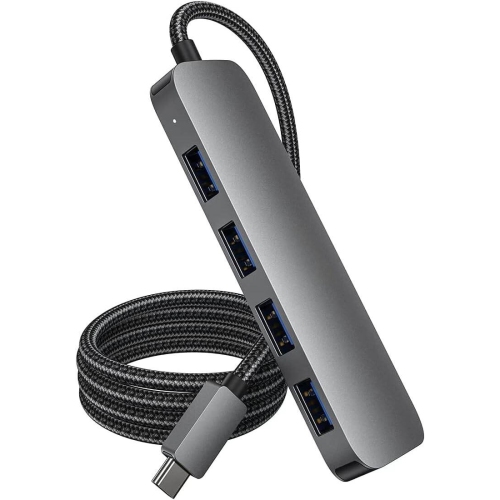USB C Hub 4ft Cord, Slim Type C to USB Adapter with 4 USB 3.0 Ports, Aluminum Thunderbolt 3 to Multiport USB Hub Adaptor Compatible with iPad Pro,MacBook Pro/Air, Chromebook