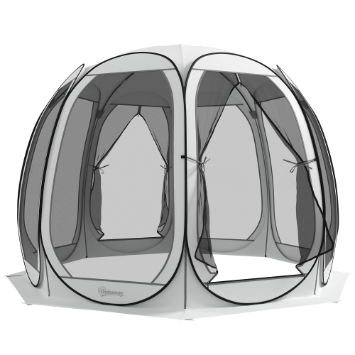 OUTSUNNY  11' X 11.5' Screen Tent House, Pop Up Tent Gazebo With Nettings, Portable Carry Bag And 2 Doors, Cream In White