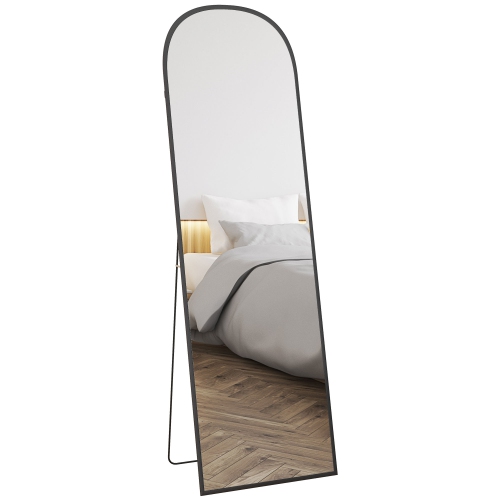 HOMCOM Arched Full Length Mirror, 64" x 20" Aluminum Full Body Mirror with Stand, Free Standing, Wall Mounted or Leaning Floor Length Mirror for Livi