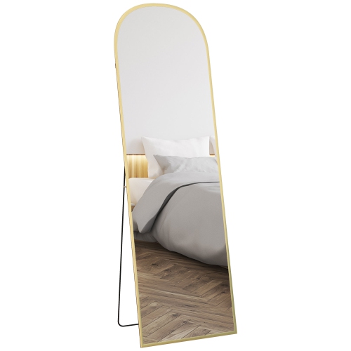 HOMCOM Arched Full Length Mirror, 64" x 20" Aluminum Full Body Mirror with Stand, Free Standing, Wall Mounted or Leaning Floor Length Mirror for Livi